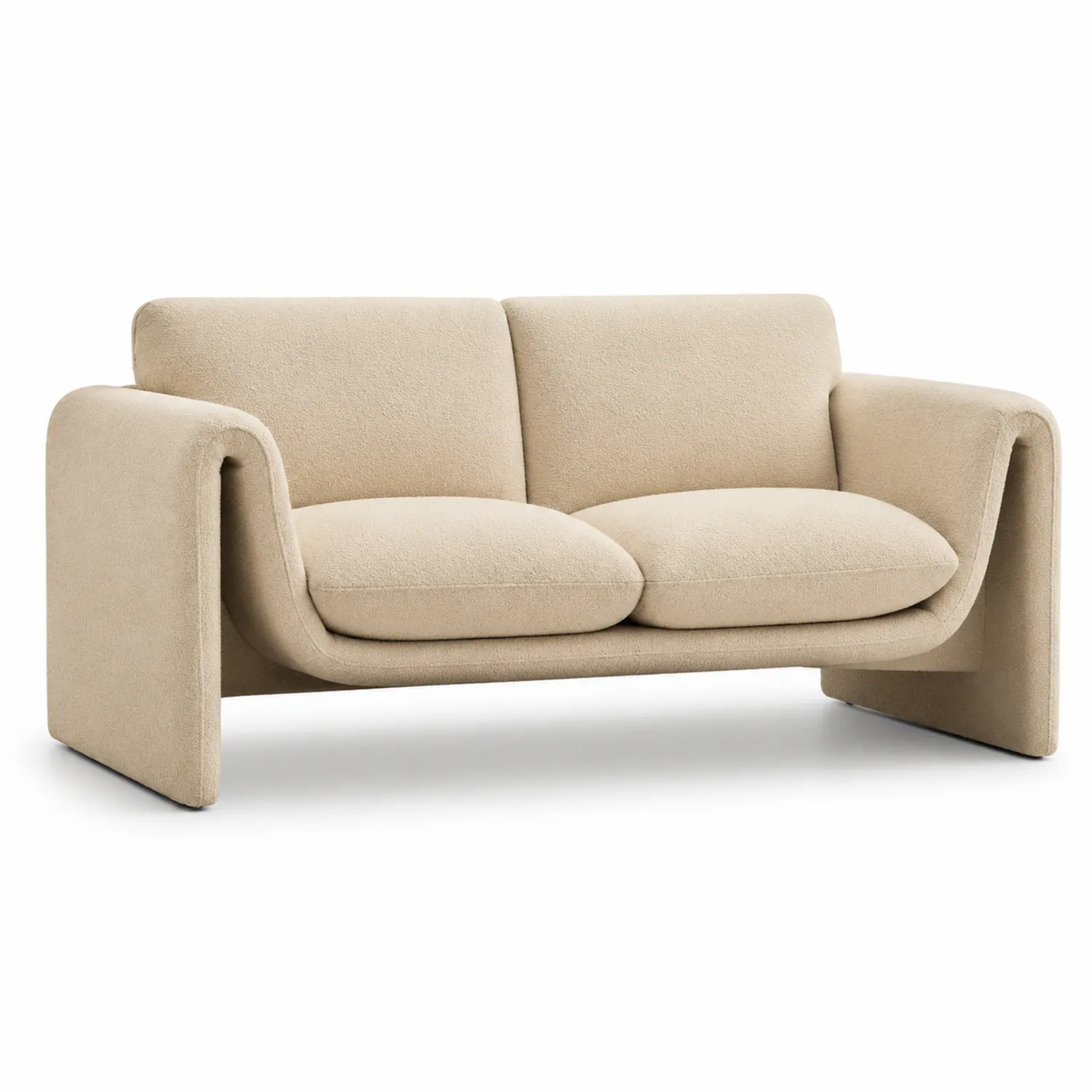 Beżowa sofa dwuosobowa z tkaniny poliestrowej