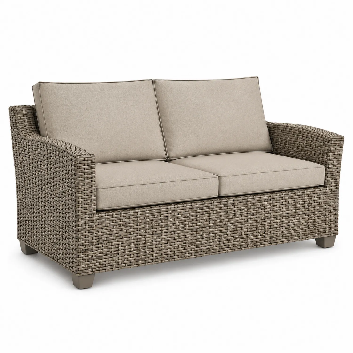 Sofa Dwuosobowa z Plecionki PE Beżowa