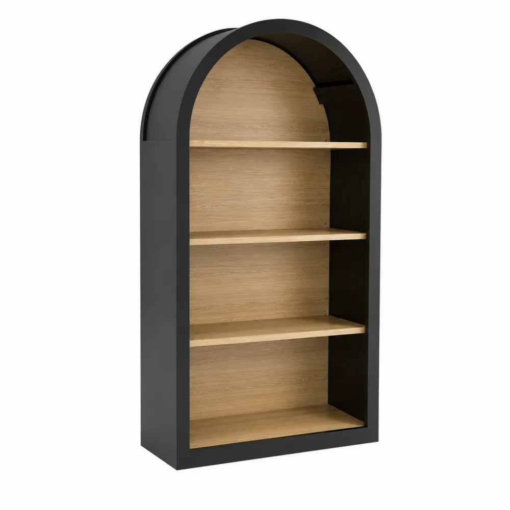 Estantería arqueada de madera contrachapada y metal negro 180x90x40cm