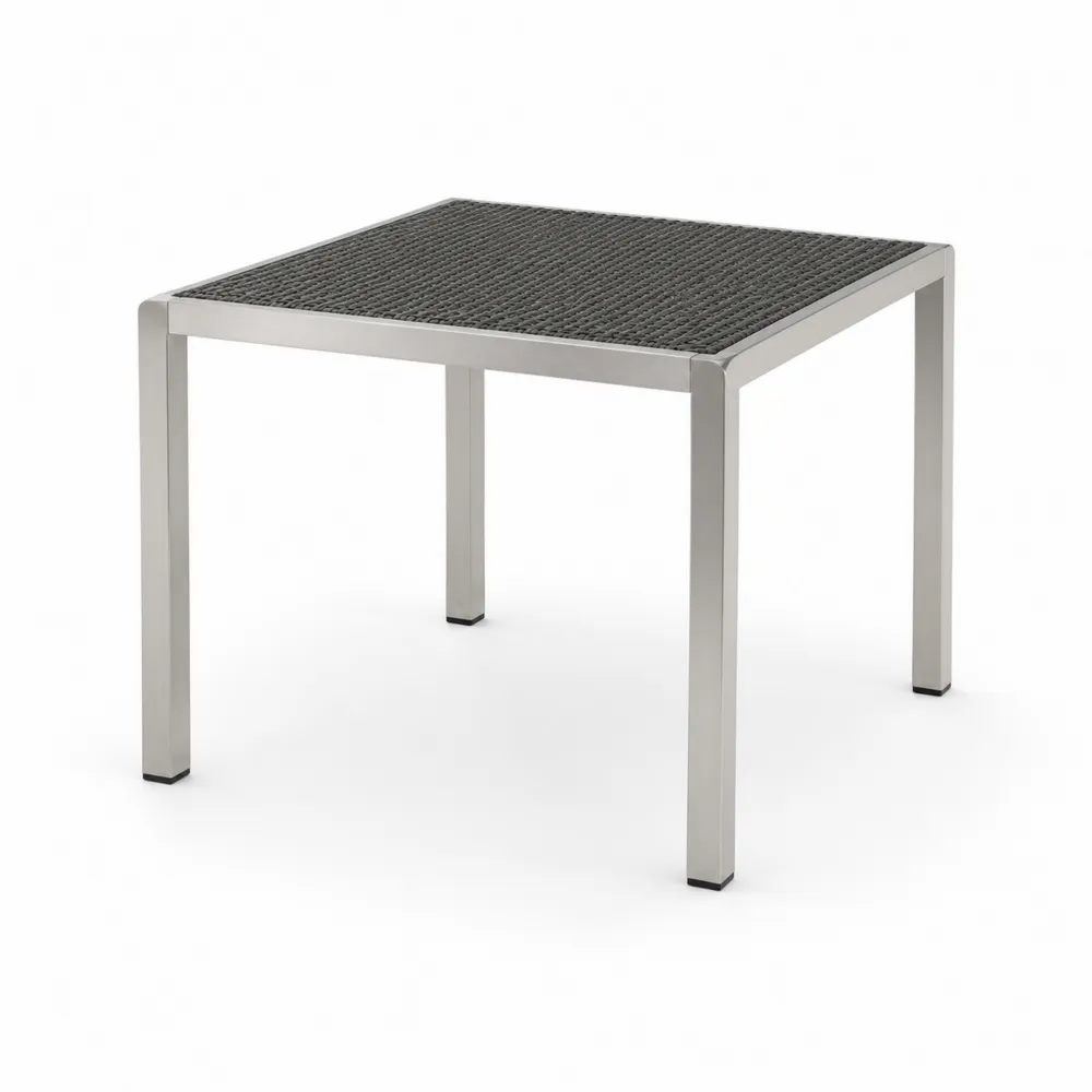 Mesa cuadrada de acero inoxidable con superficie de ratán antracita 70x70x75 cm