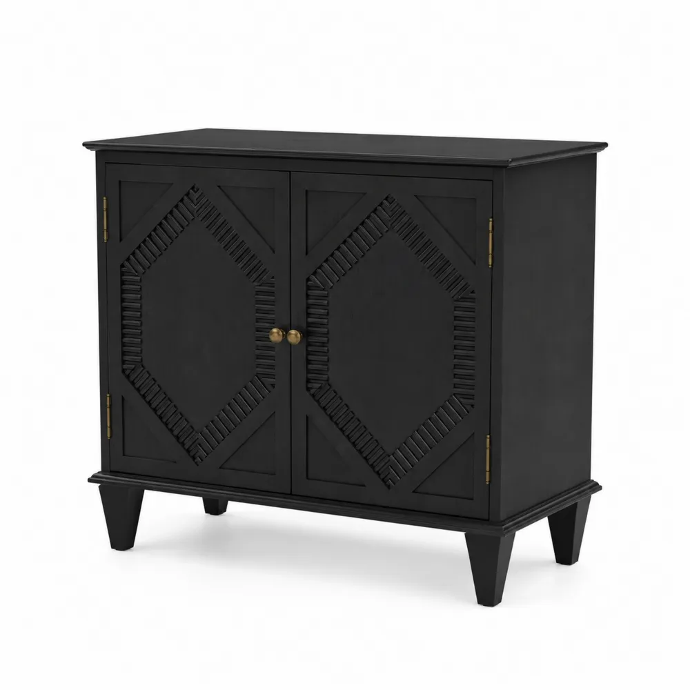 Aparador de Madera Negro con Puertas Geométricas en Relieve