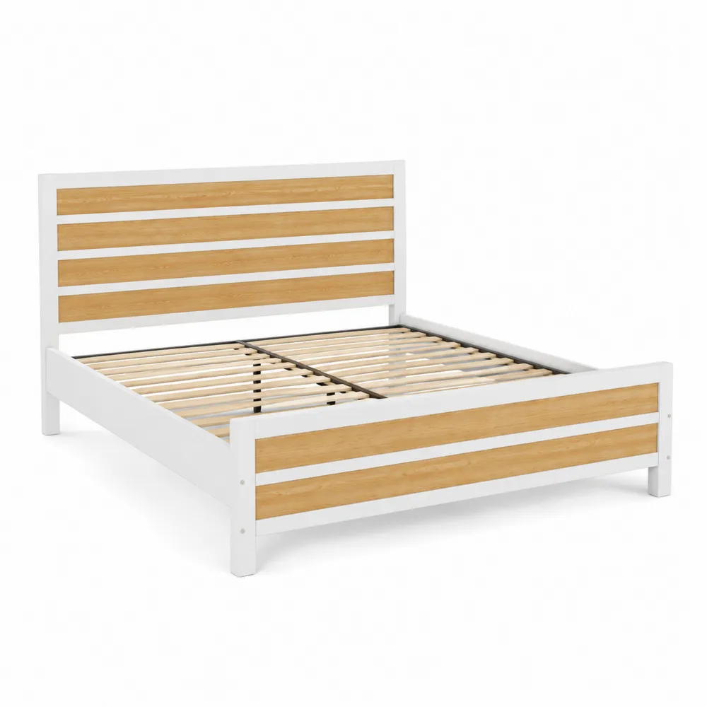 Cama doble de madera de pino blanca y natural 200x160 cm