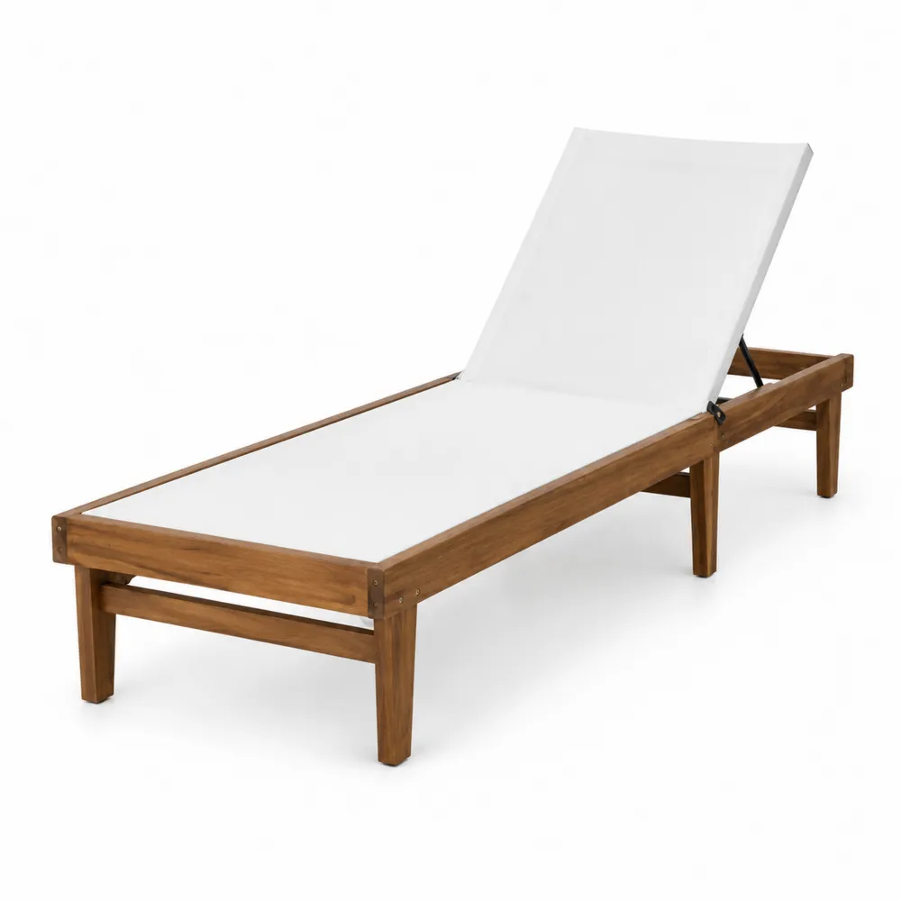 Tumbona de Madera de Acacia y Textilene Blanca 200cm