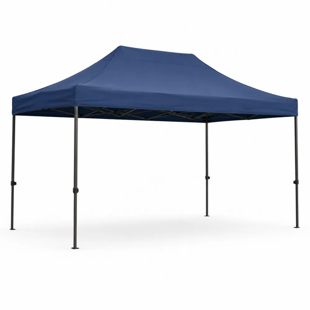 Toldo azul 3x3m con estructura de acero y cubierta de poliéster