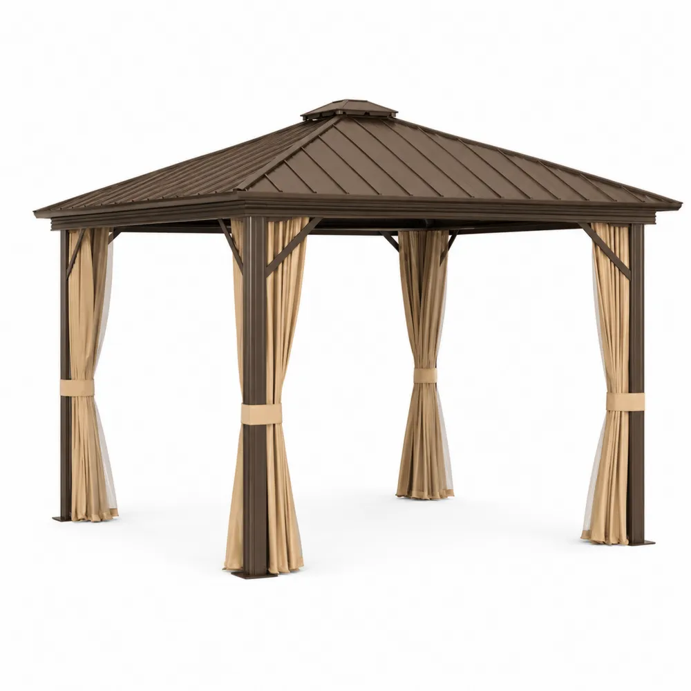 Gazebo de Metal con Cortinas de Poliéster 300x300x260 cm