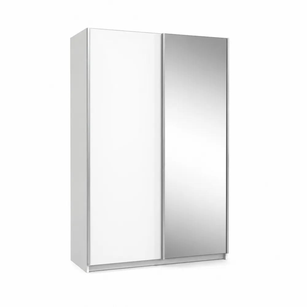 Armario de MDF con Puertas Correderas y Espejo 180x60x200 cm Blanco/Plateado