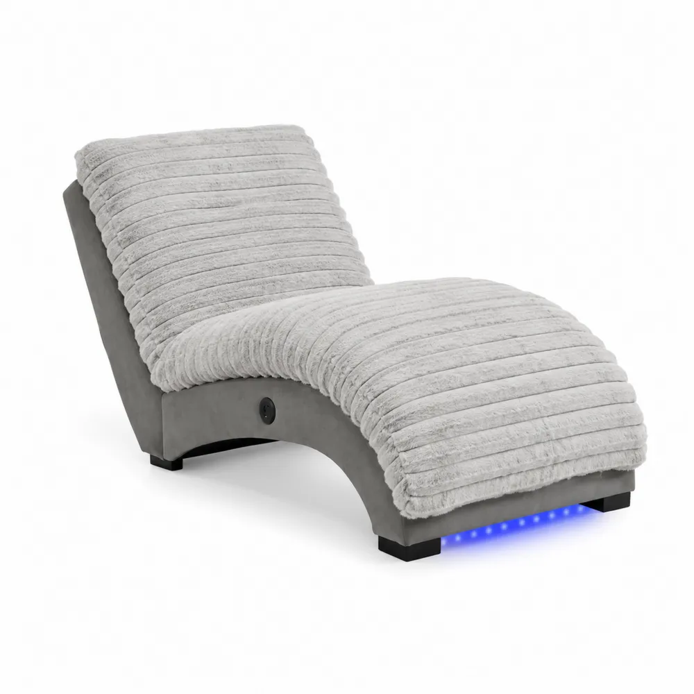 Silla Chaise Longue Curva de Tela Gris con Luz LED