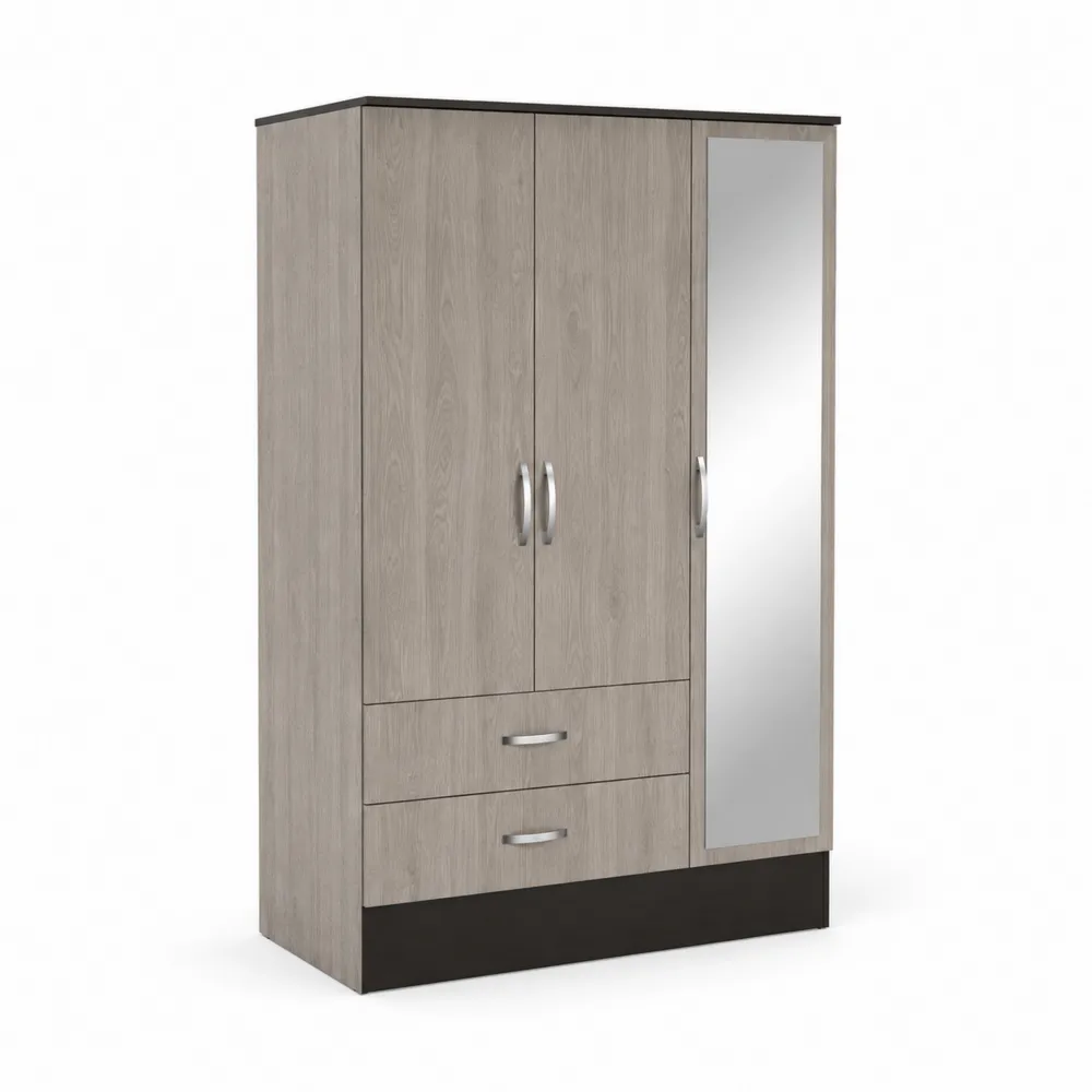 Armario de Madera con Espejo 3 Puertas 2 Cajones 180x120x50 cm