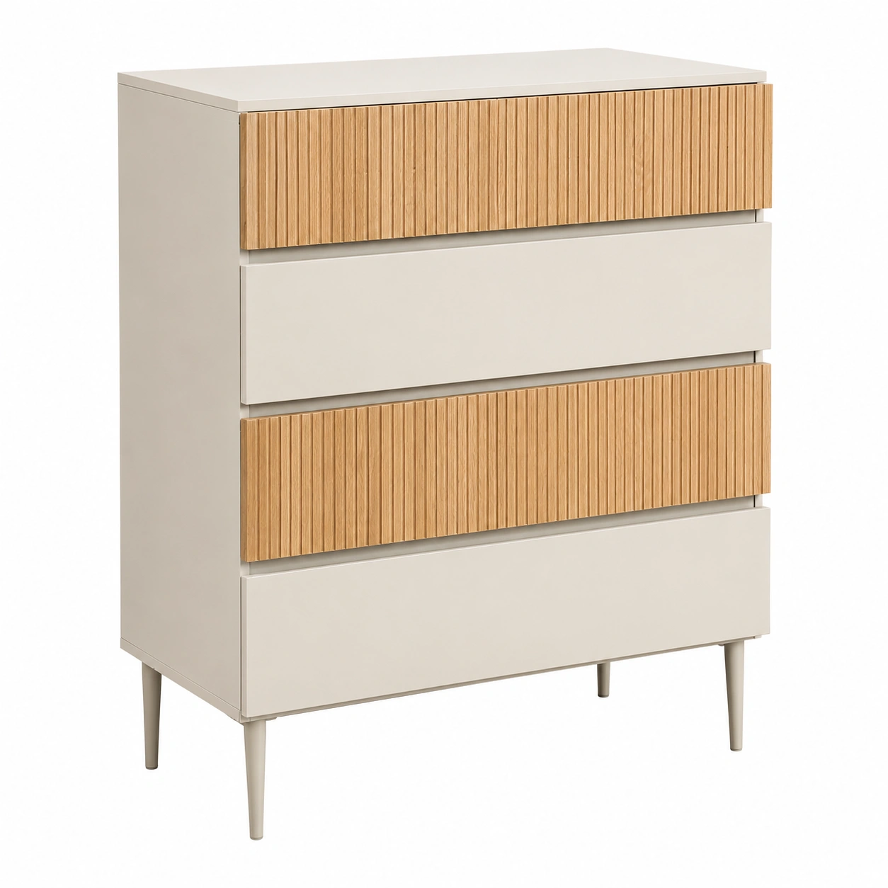 Comoda moderna de 4 cajones con acabado texturizado y estilo nordico beige arena-Meubora