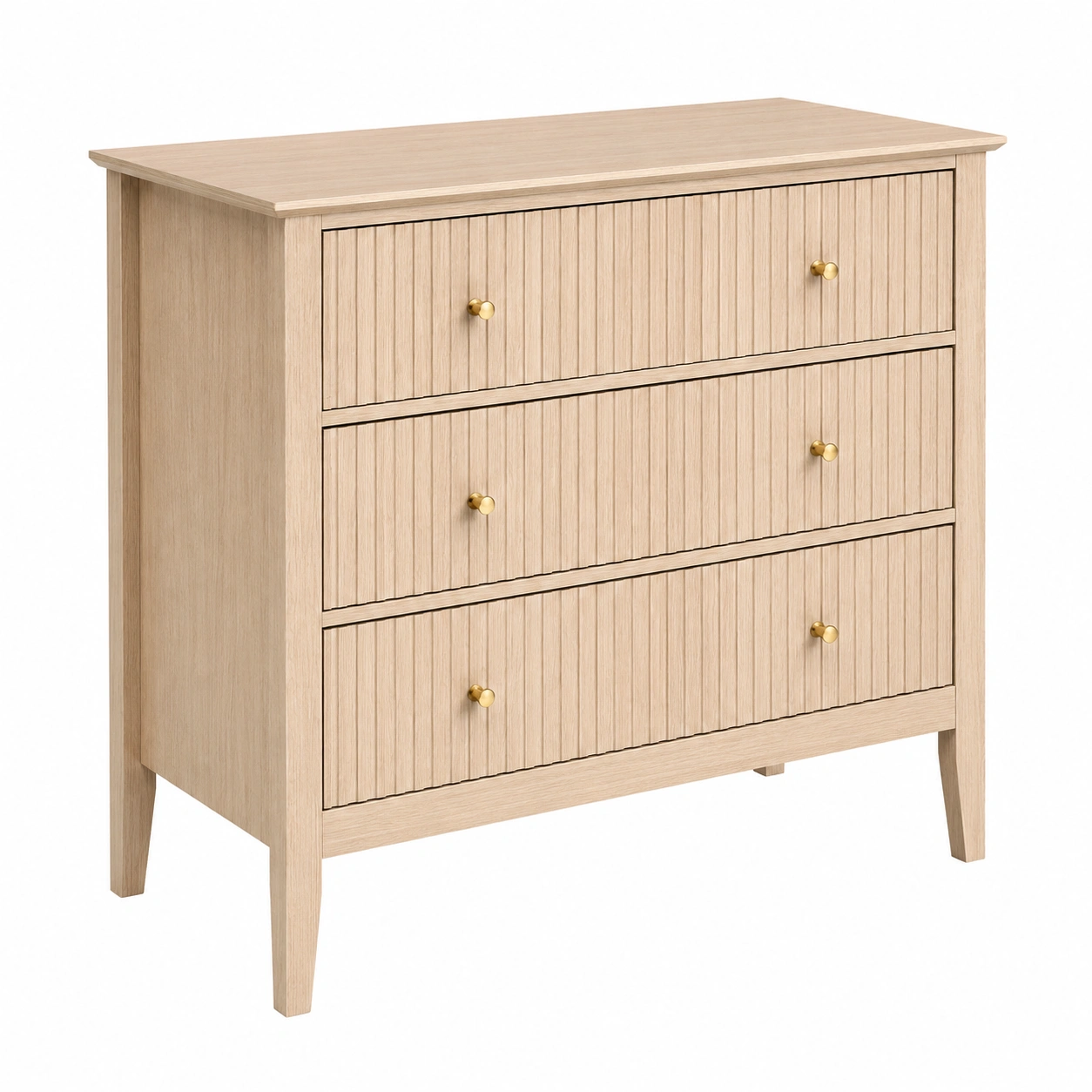 Comoda moderna de 3 cajones acabado madera natural con tiradores dorados-Meubora