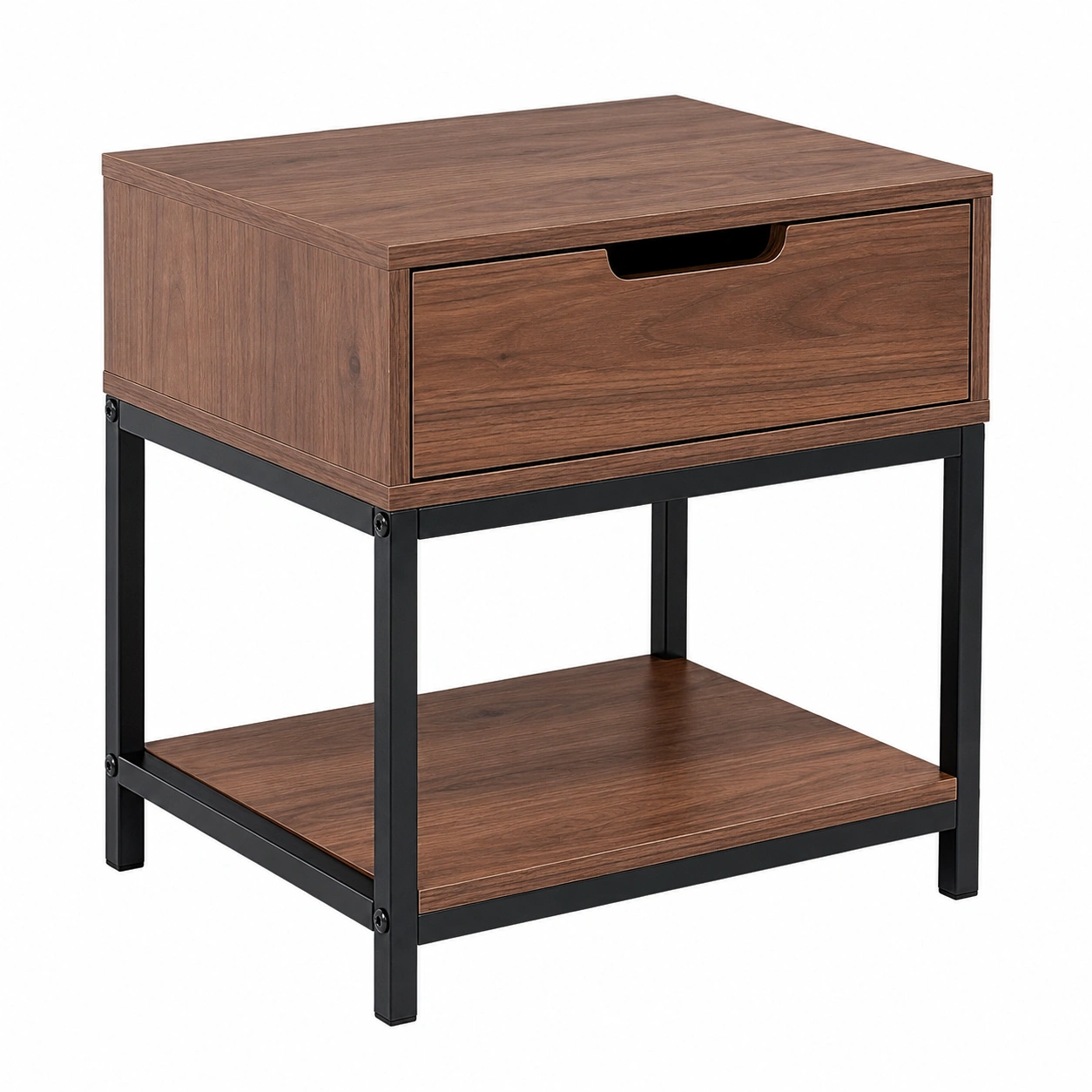Mesa auxiliar industrial con cajon y estante inferior Marron nogal / Negro-Meubora