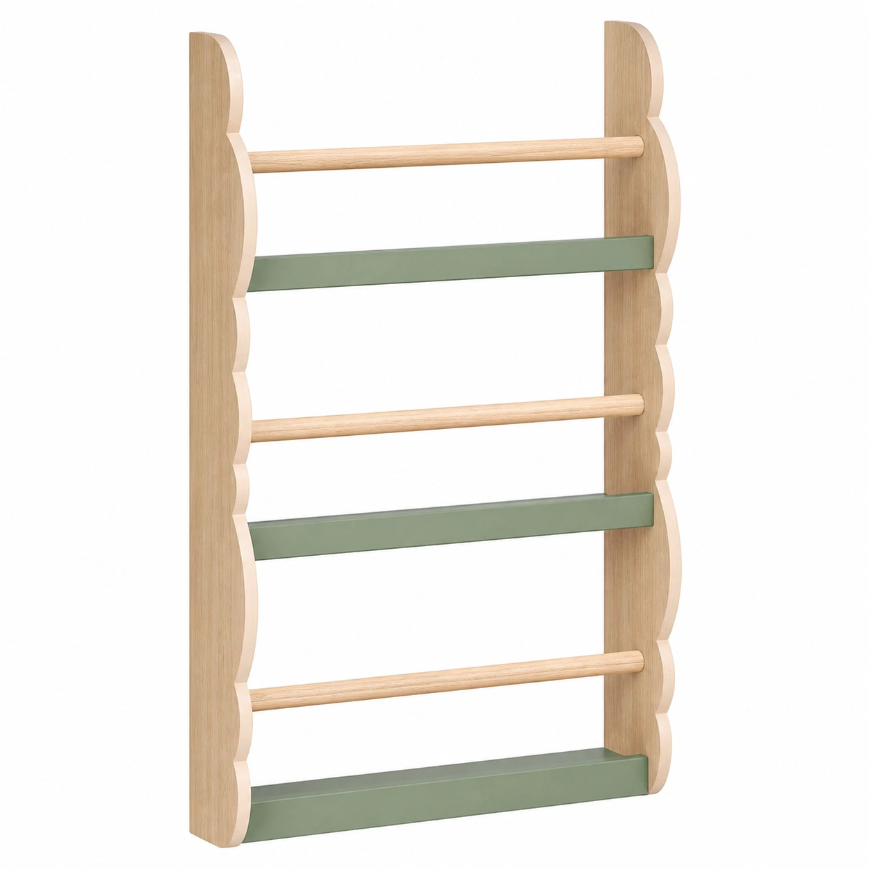 Estanteria de pared infantil con barras de madera y estilo nordico-Meubora