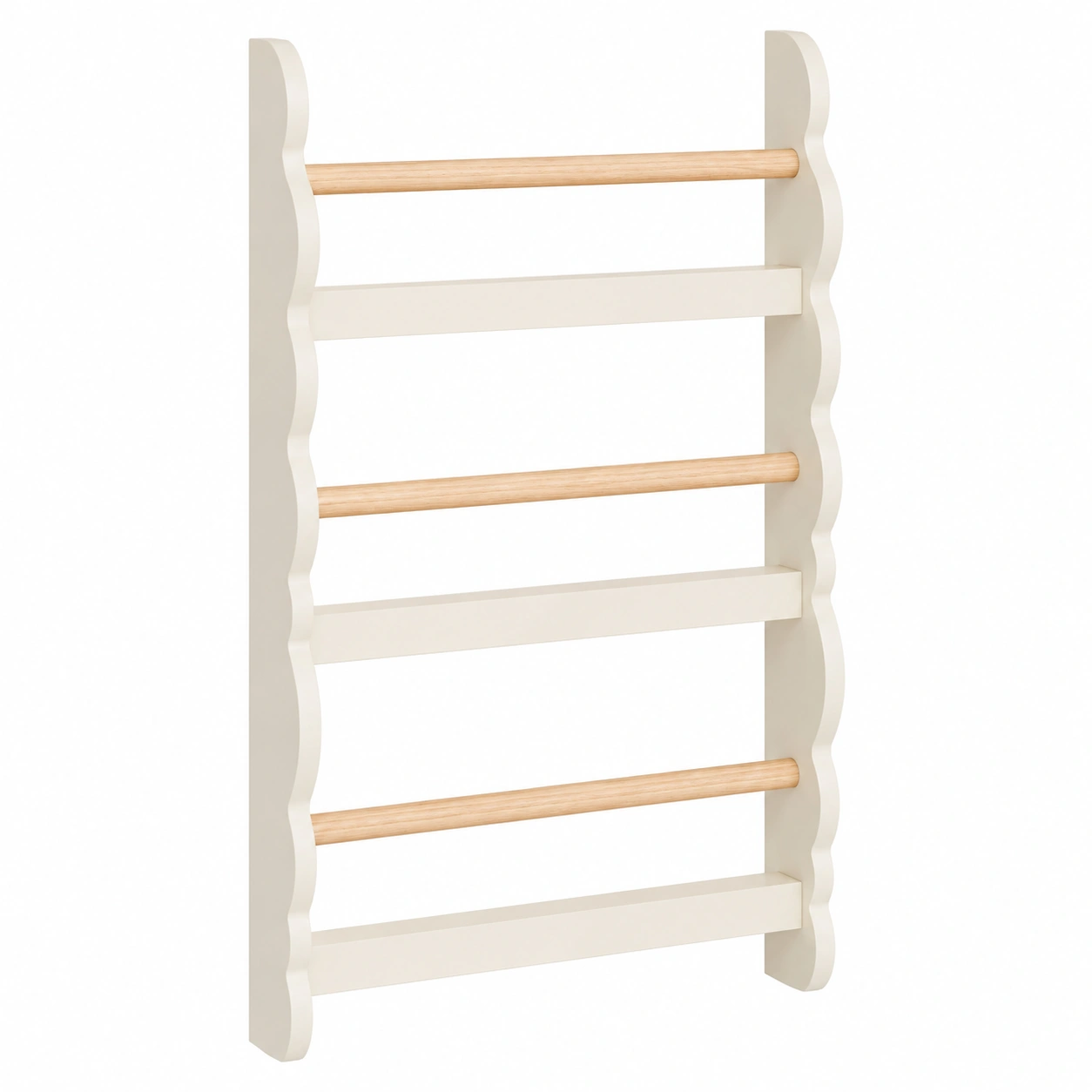 Estanteria de pared infantil con barras de madera natural-Meubora