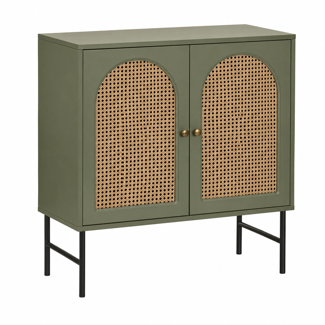 Armario vintage con puertas de rejilla verde oliva-Meubora