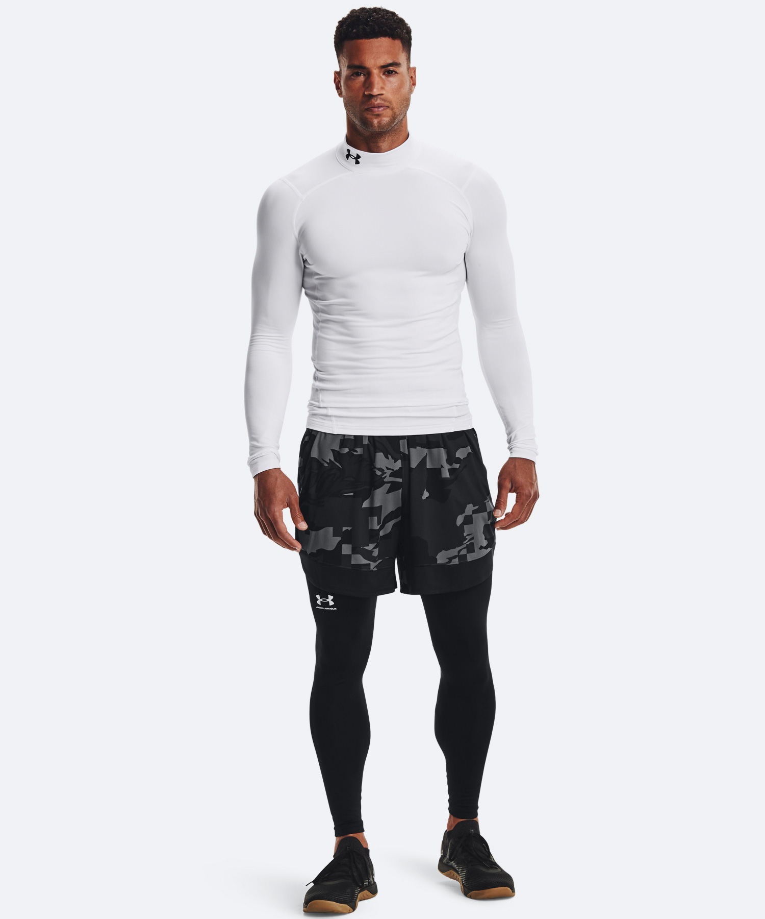 UAコールドギアアーマー コンプレッション ロングスリーブ モックネック シャツ（トレーニング/MEN） White / Black(100)