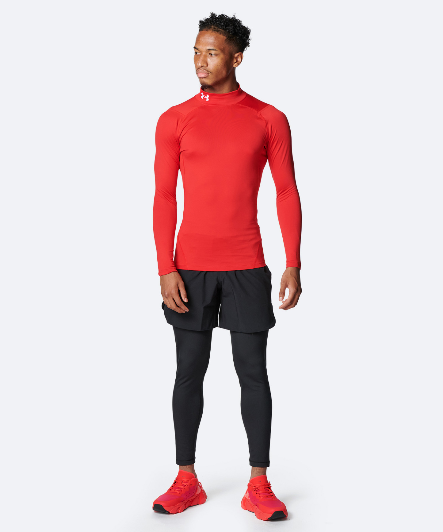 UAコールドギアアーマー コンプレッション ロングスリーブ モックネック シャツ（トレーニング/MEN） Red / White(600)
