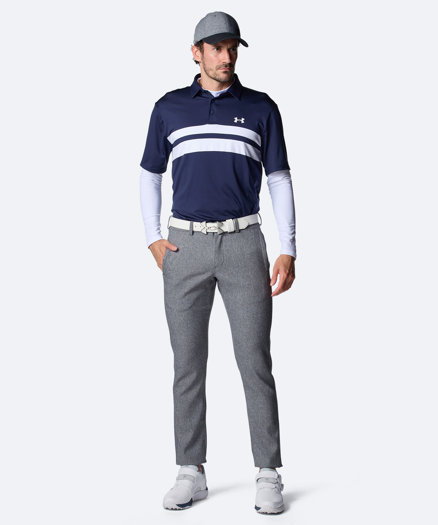 UAコールドギア フィッティド ロングスリーブ モックネック シャツ（ゴルフ/MEN） White / Halo Gray(100)