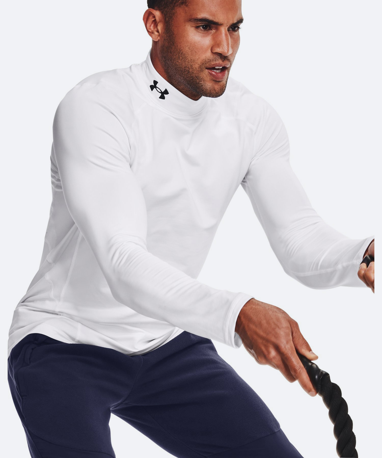 UAコールドギアアーマー フィッティド ロングスリーブ モックネック シャツ（トレーニング/MEN） White / Black(100)