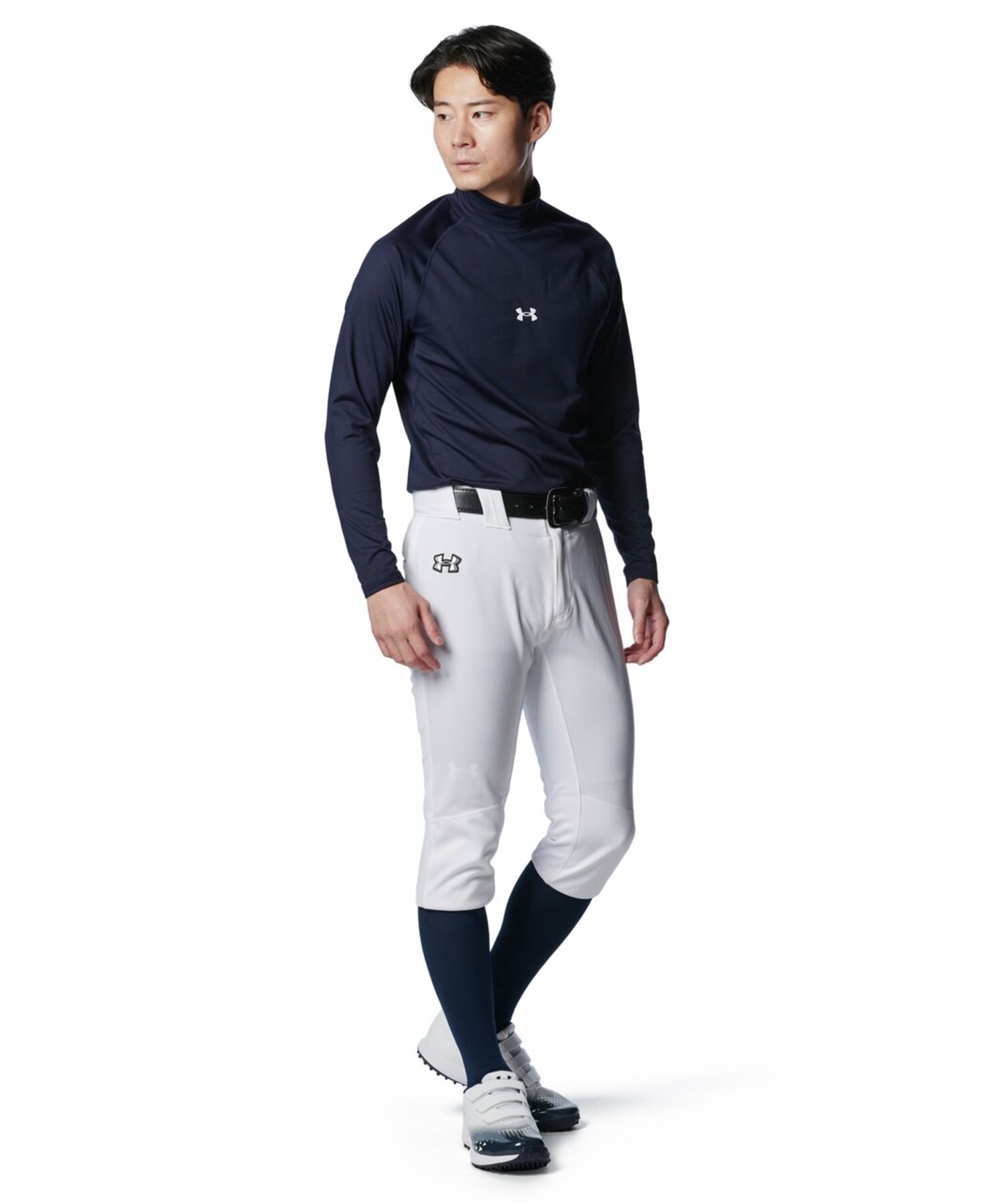 UAコールドギア コンフォート フィッティド ロングスリーブ モックネック シャツ（ベースボール/MEN） Midnight Navy(410)
