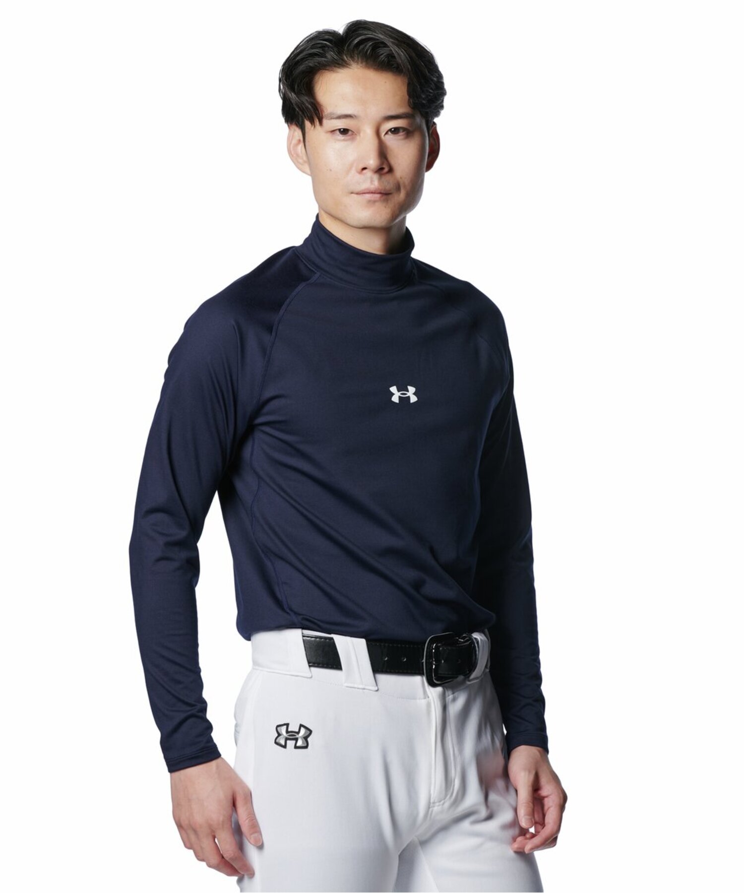 UAコールドギア コンフォート フィッティド ロングスリーブ モックネック シャツ（ベースボール/MEN） Midnight Navy(410)