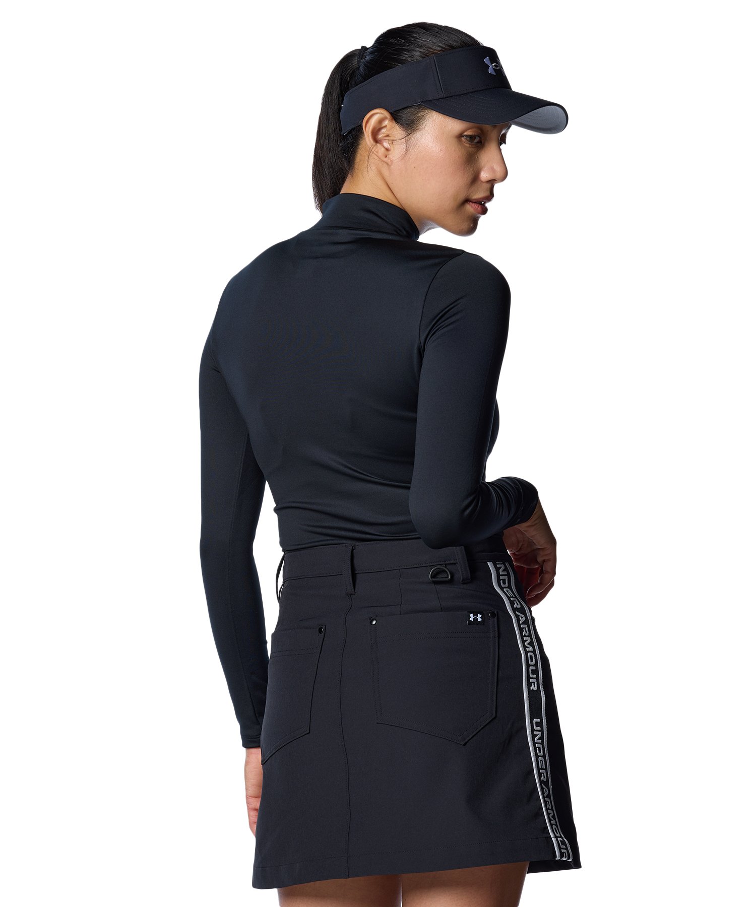 UAコールドギアインフラレッド コンプレッション ロングスリーブ モックネック シャツ（ゴルフ/WOMEN） Black / Mod Gray(001)