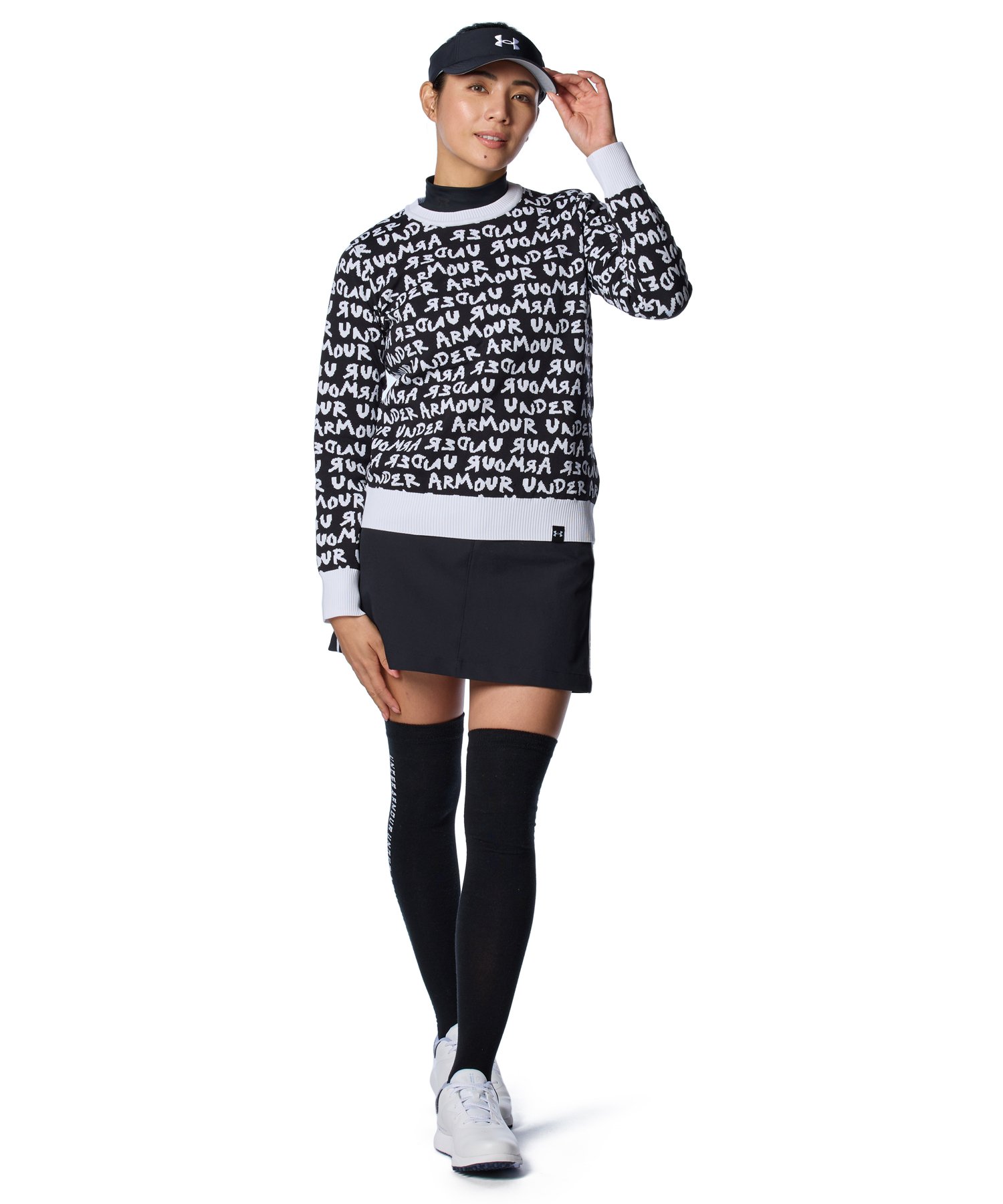 UAコールドギアインフラレッド コンプレッション ロングスリーブ モックネック シャツ（ゴルフ/WOMEN） Black / Mod Gray(001)