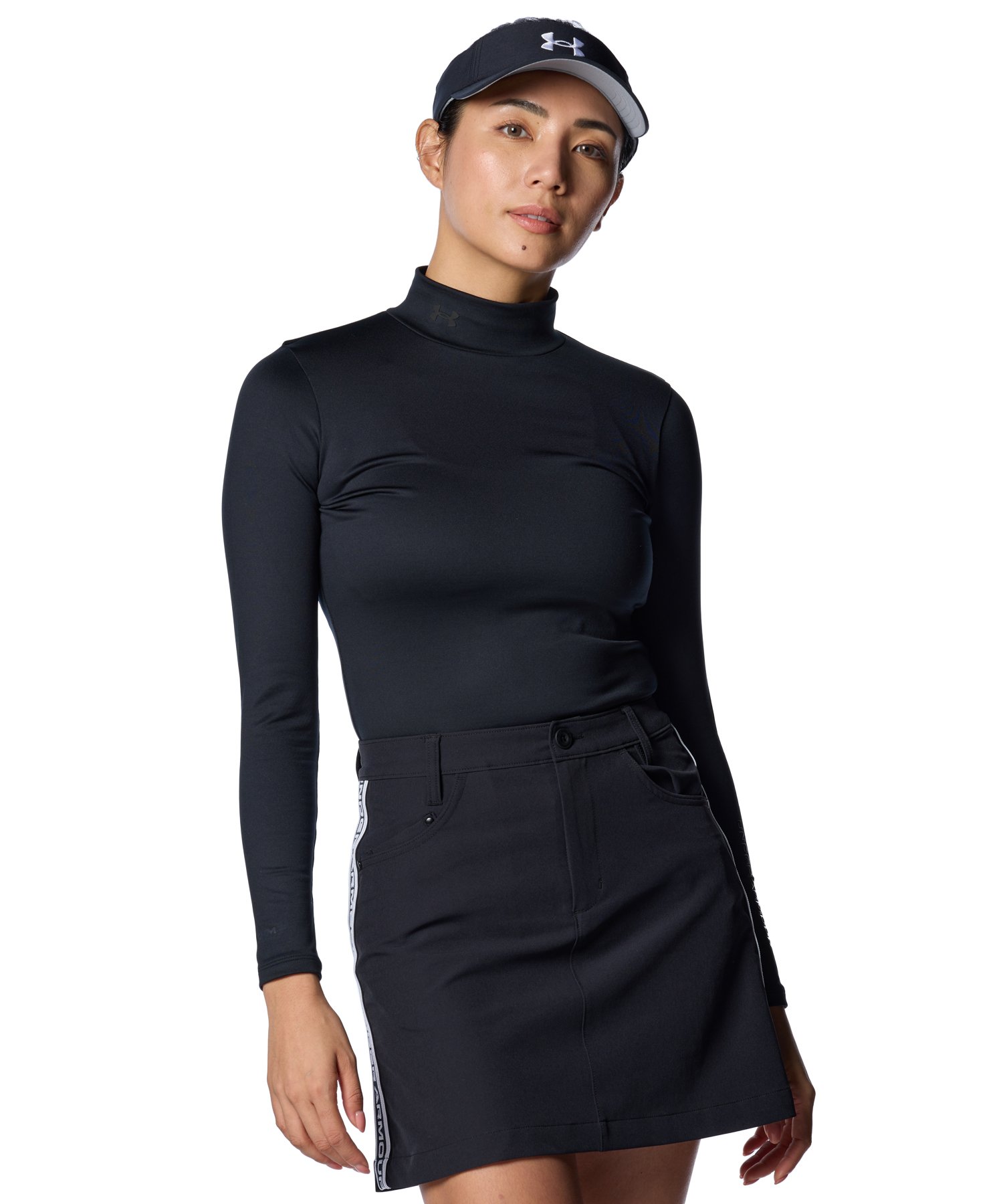 UAコールドギアインフラレッド コンプレッション ロングスリーブ モックネック シャツ（ゴルフ/WOMEN） Black / Mod Gray(001)