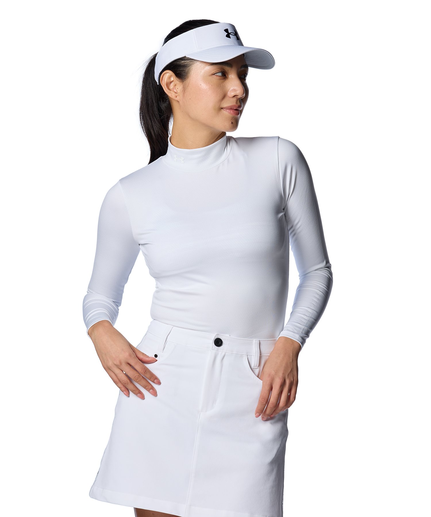 UAコールドギアインフラレッド コンプレッション ロングスリーブ モックネック シャツ（ゴルフ/WOMEN） White / Halo Gray(100)