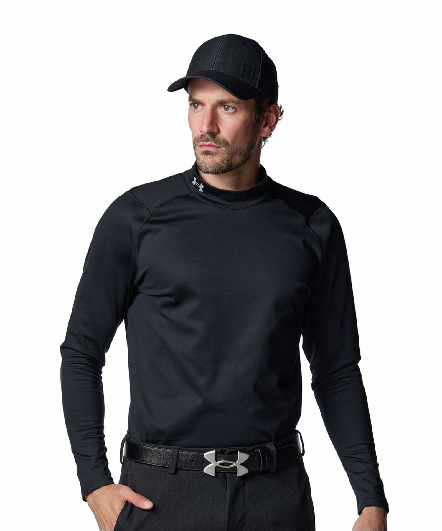 UAコールドギアインフラレッド フィッティド ロングスリーブ モックネック シャツ（ゴルフ/MEN） Black / Metallic Silver(001)