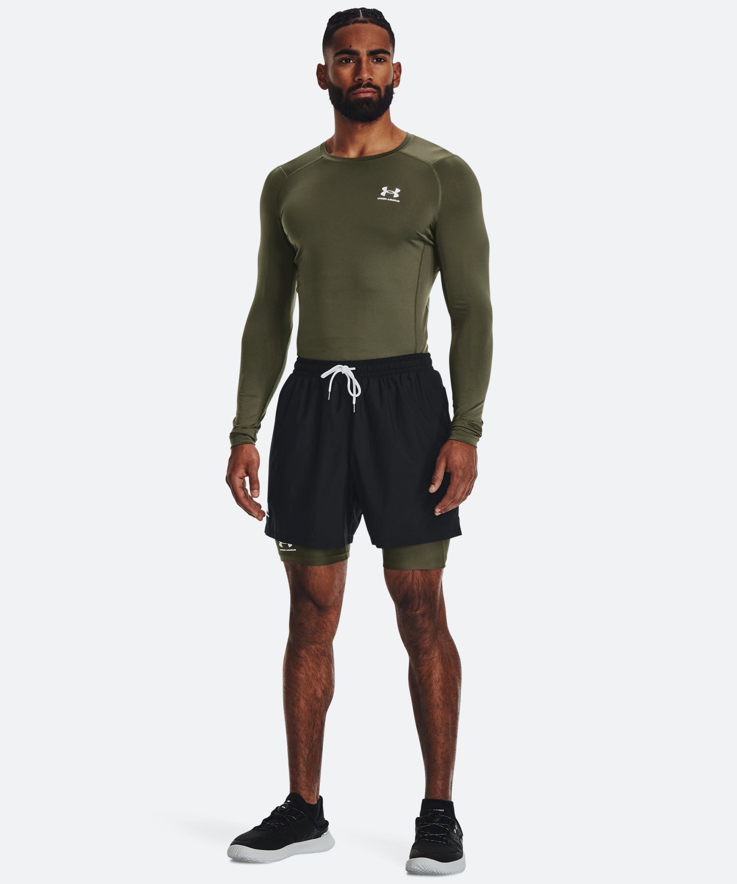 UAヒートギアアーマー コンプレッション ロングスリーブ シャツ（トレーニング/MEN） Marine OD Green / White(390)