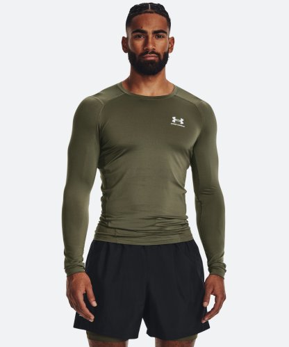 UAヒートギアアーマー コンプレッション ロングスリーブ シャツ（トレーニング/MEN） Marine OD Green / White(390)