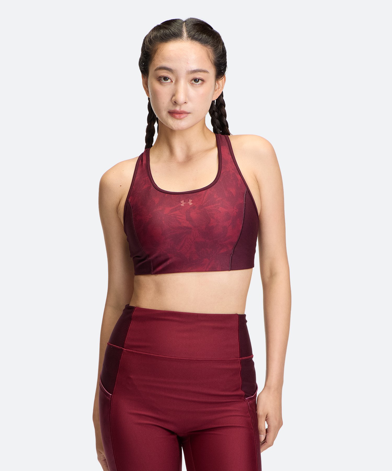 UAクロスバックブラ プリント ミディアムサポート（トレーニング/WOMEN） Vintage Maroon(625)
