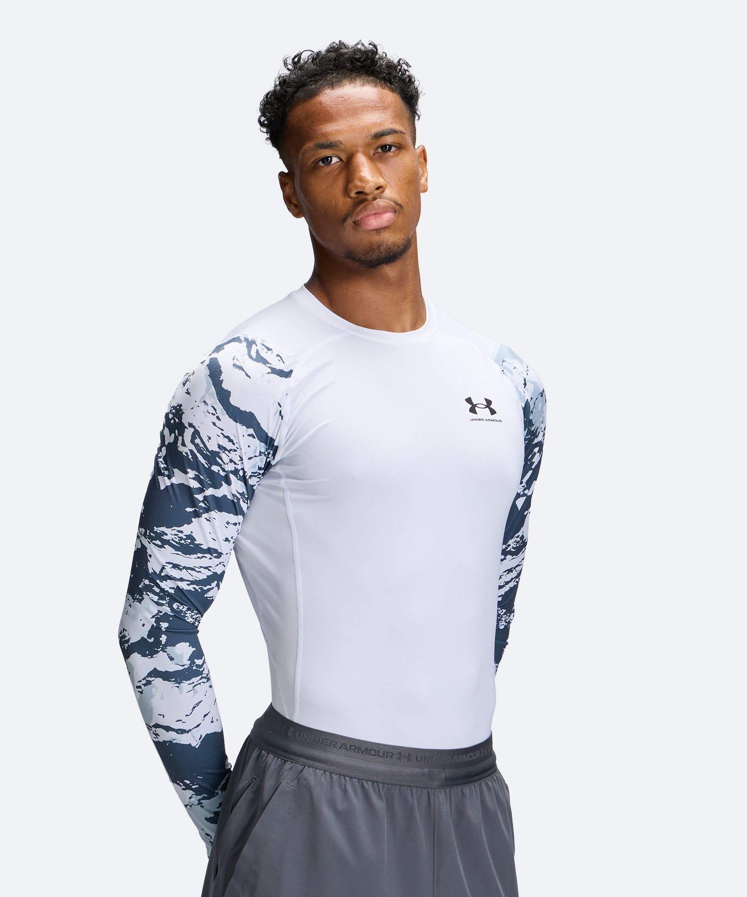 UAヒートギアアーマー コンプレッション カモ ロングスリーブ シャツ（トレーニング/MEN） White / Black(100)