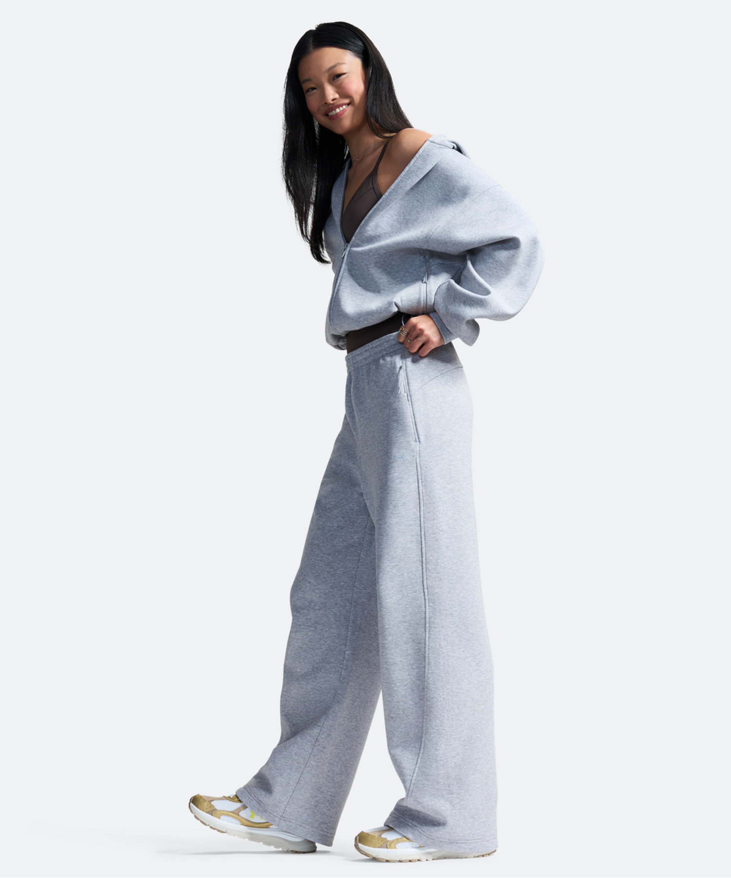 UAアンストッパブル フリース オープン ヘム パンツ（ライフスタイル/WOMEN） Mod Gray Light Heather(011)