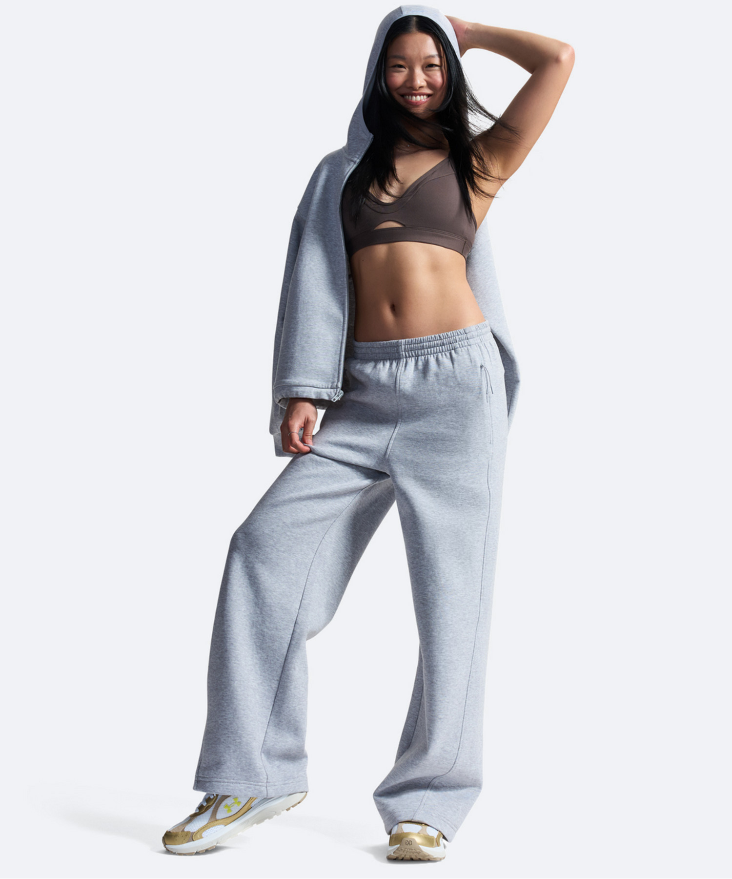 UAアンストッパブル フリース オープン ヘム パンツ（ライフスタイル/WOMEN） Mod Gray Light Heather(011)
