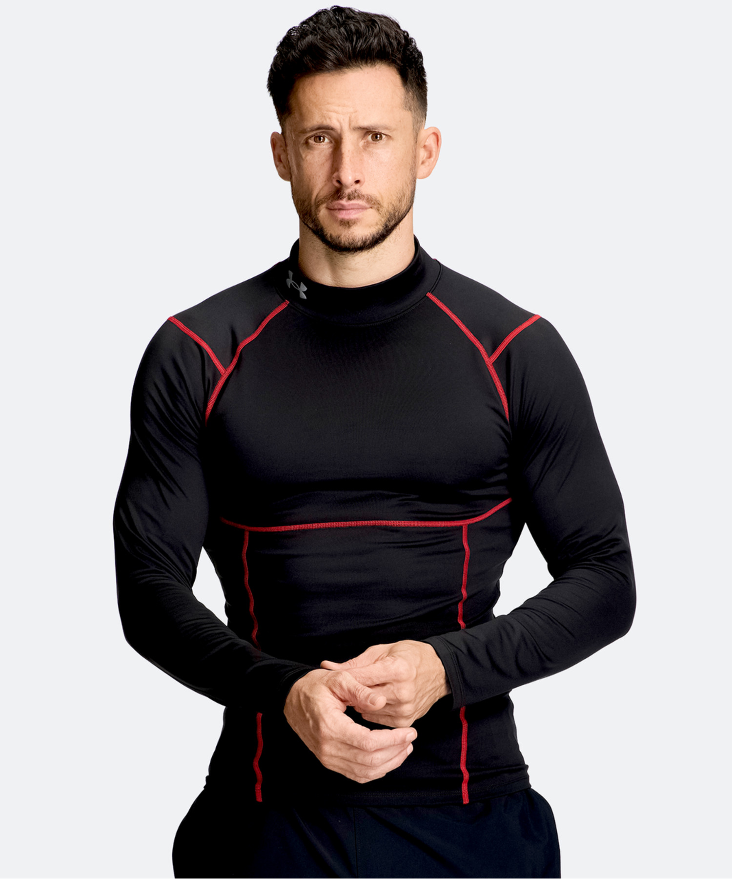 UAコールドギア ネオラスト コンプレッション モックネック シャツ（トレーニング/MEN） Ultimate Black / Red(009)