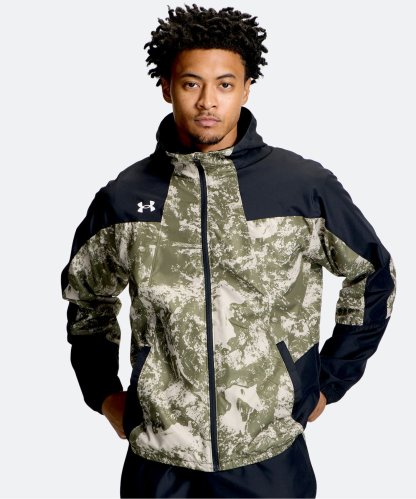 UAヤード トリコットウーブン フルジップ フーディー ジャケット（ベースボール/MEN） Black / Marine OD Green(002)