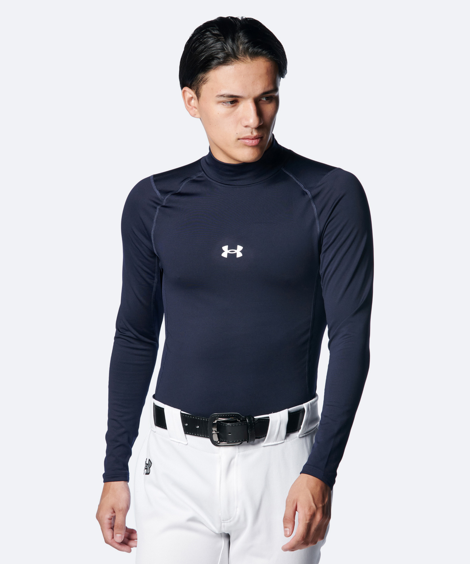 UAコールドギアアーマー コンプレッション ロングスリーブ モックネック シャツ（ベースボール/MEN） Midnight Navy(410)