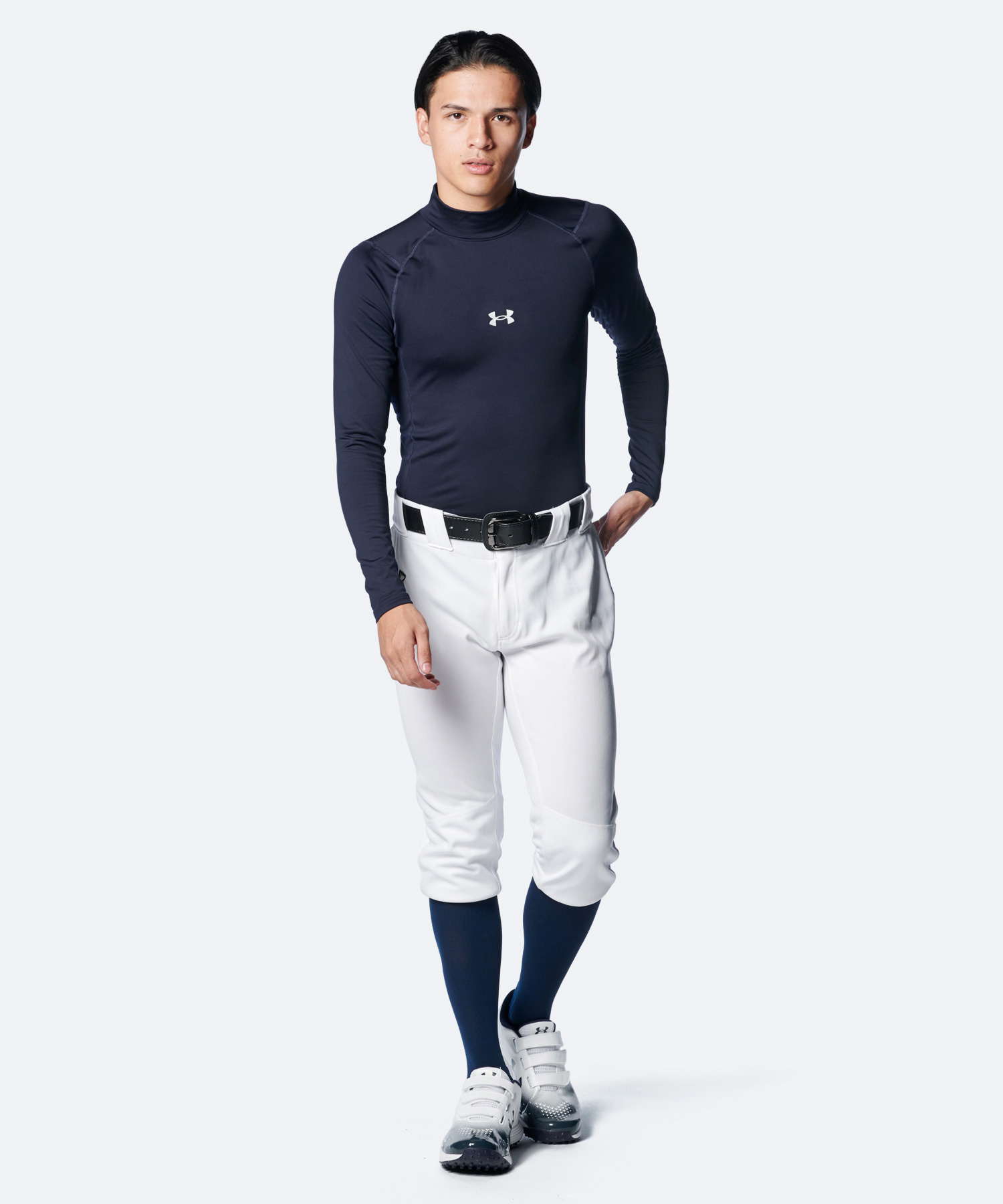 UAコールドギアアーマー コンプレッション ロングスリーブ モックネック シャツ（ベースボール/MEN） Midnight Navy(410)