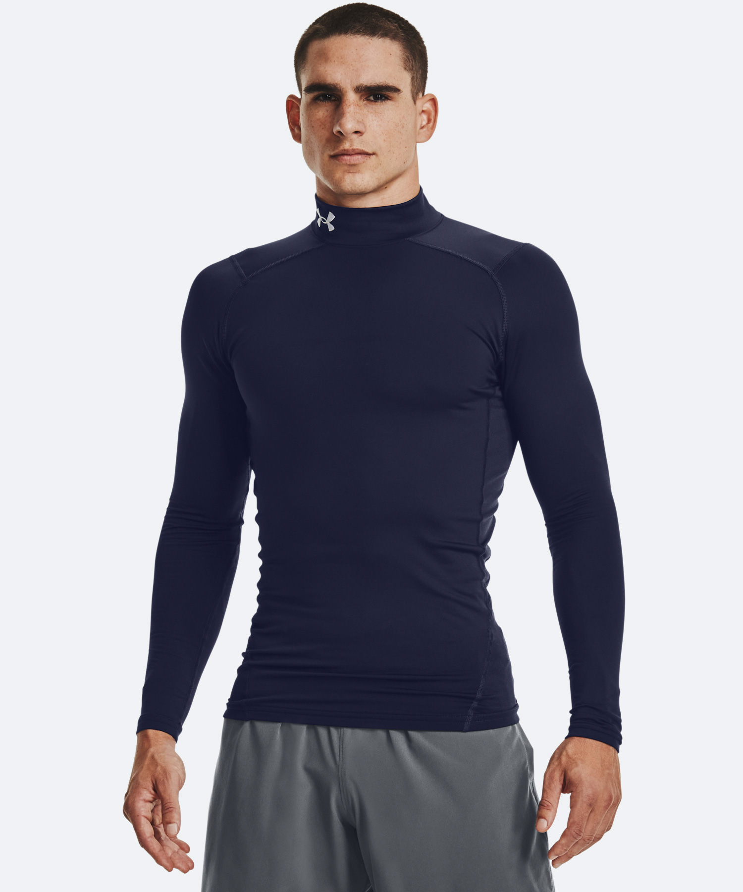 UAコールドギアアーマー コンプレッション ロングスリーブ モックネック シャツ（トレーニング/MEN） Midnight Navy / White(410)