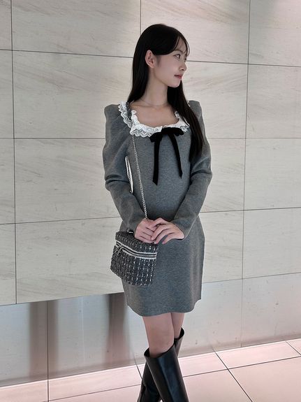 【USAGI ONLINE限定】フリルネックニットワンピース
