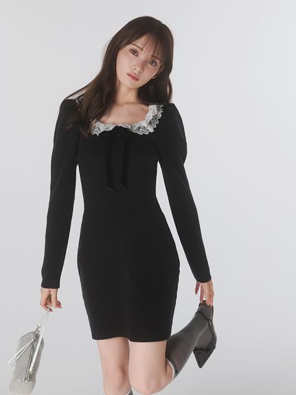 【USAGI ONLINE限定】フリルネックニットワンピース