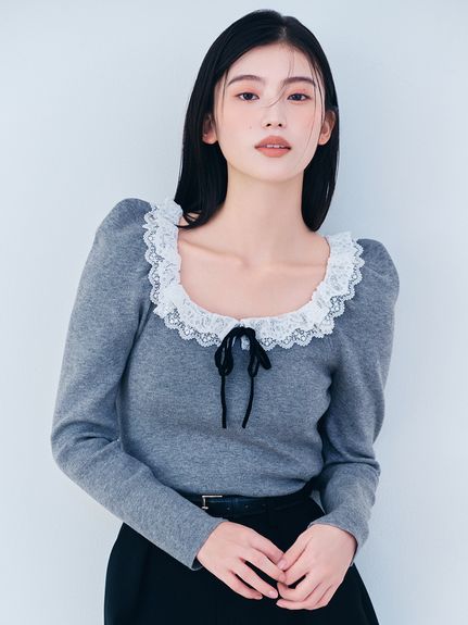【USAGI ONLINE/ZOZOTOWN限定】フリルネックニットプルオーバー