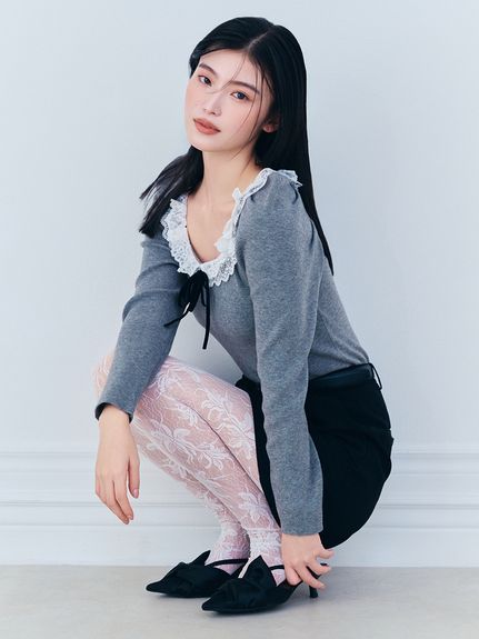 【USAGI ONLINE/ZOZOTOWN限定】フリルネックニットプルオーバー