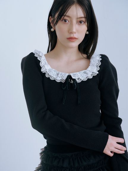 【USAGI ONLINE/ZOZOTOWN限定】フリルネックニットプルオーバー