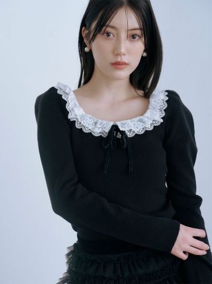 【USAGI ONLINE/ZOZOTOWN限定】フリルネックニットプルオーバー