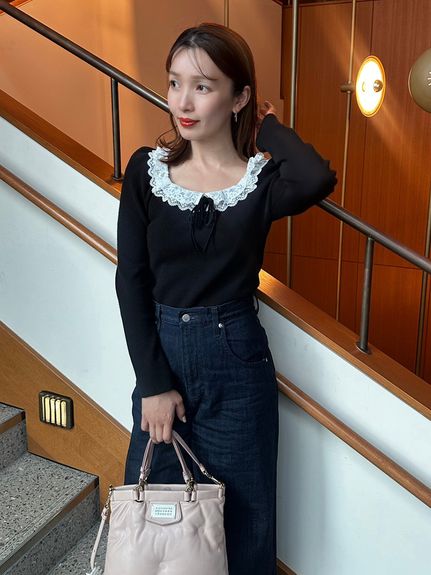 【USAGI ONLINE/ZOZOTOWN限定】フリルネックニットプルオーバー