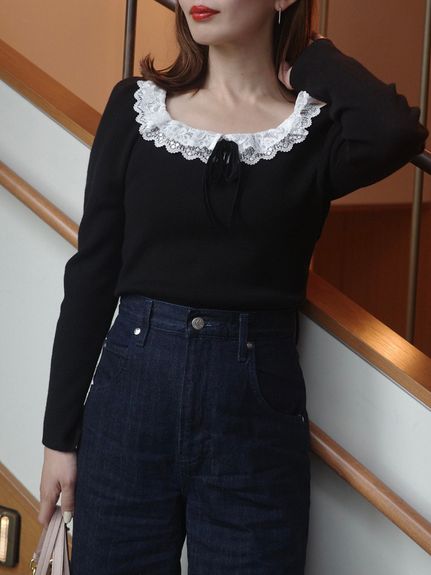 【USAGI ONLINE/ZOZOTOWN限定】フリルネックニットプルオーバー