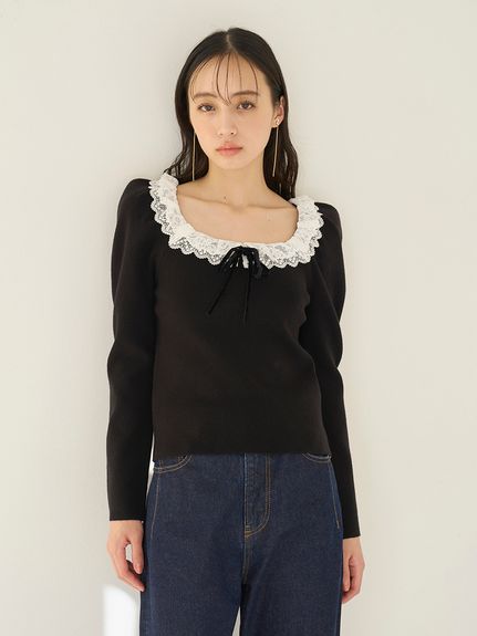 【USAGI ONLINE/ZOZOTOWN限定】フリルネックニットプルオーバー