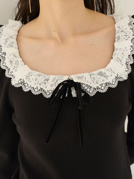 【USAGI ONLINE/ZOZOTOWN限定】フリルネックニットプルオーバー